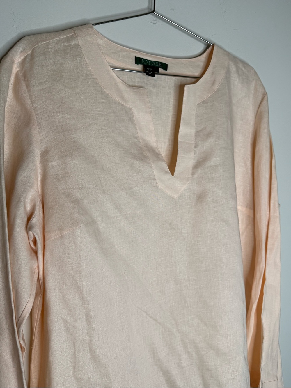 Plus Size 1X Linen Lauren Ralph Lauren Split Neck Tunic Pink Peach Top New NWT - Picture 4 of 6